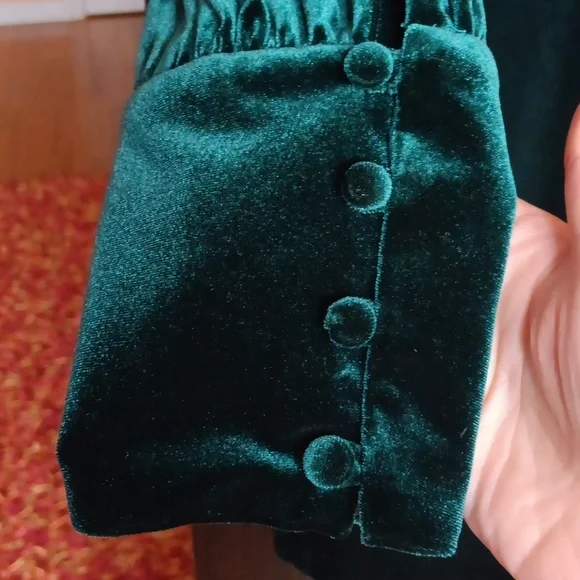 Karl Lagerfeld Velvet Blouson A-Line Dress In Forest Green - Picture 5 of 10